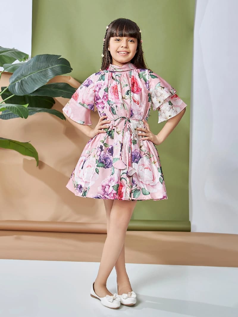 Girls Pink Knee Length Festive Dress