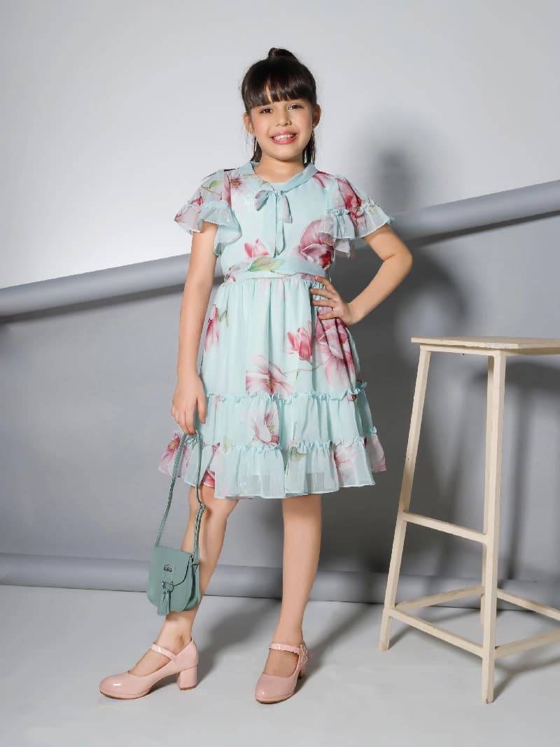 Girls Knee Length Semi Party Dress