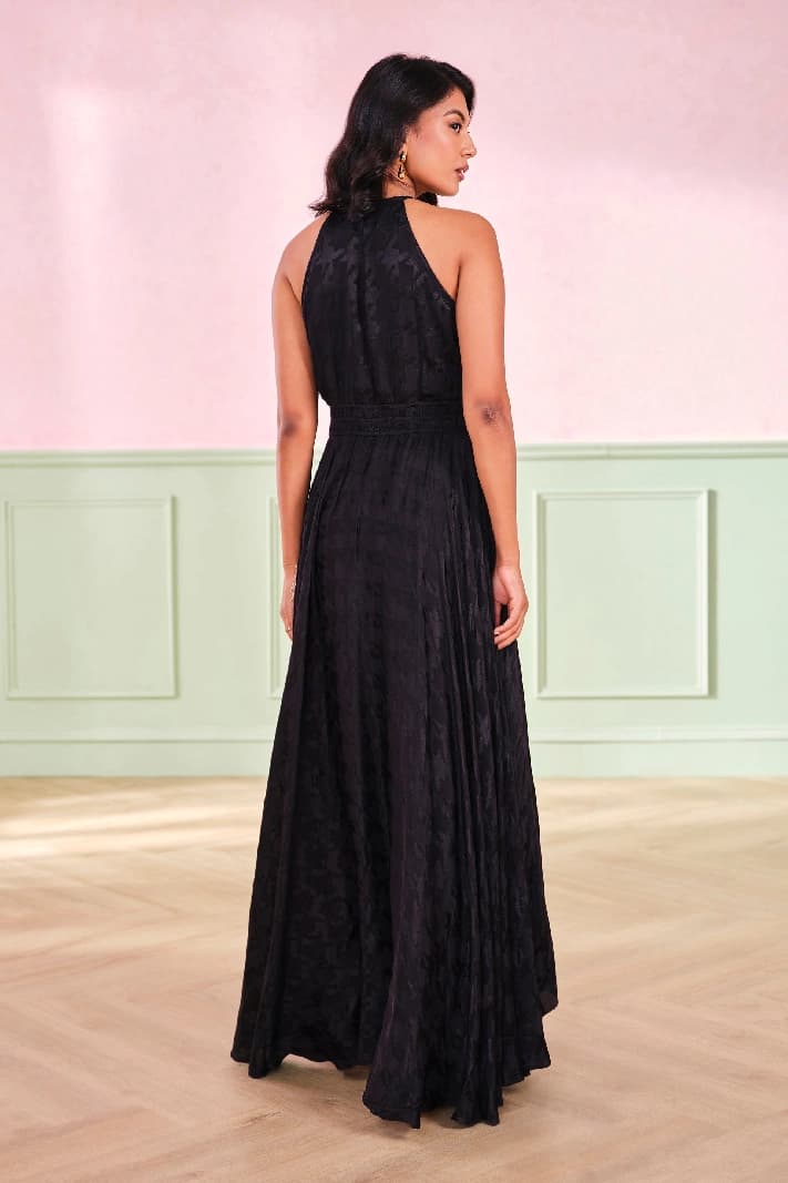 Women's Black Party Printed Regular Fit Dress