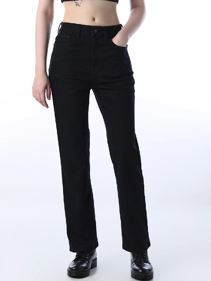 Women's Black Casual Solid Straight Fit Jeans
