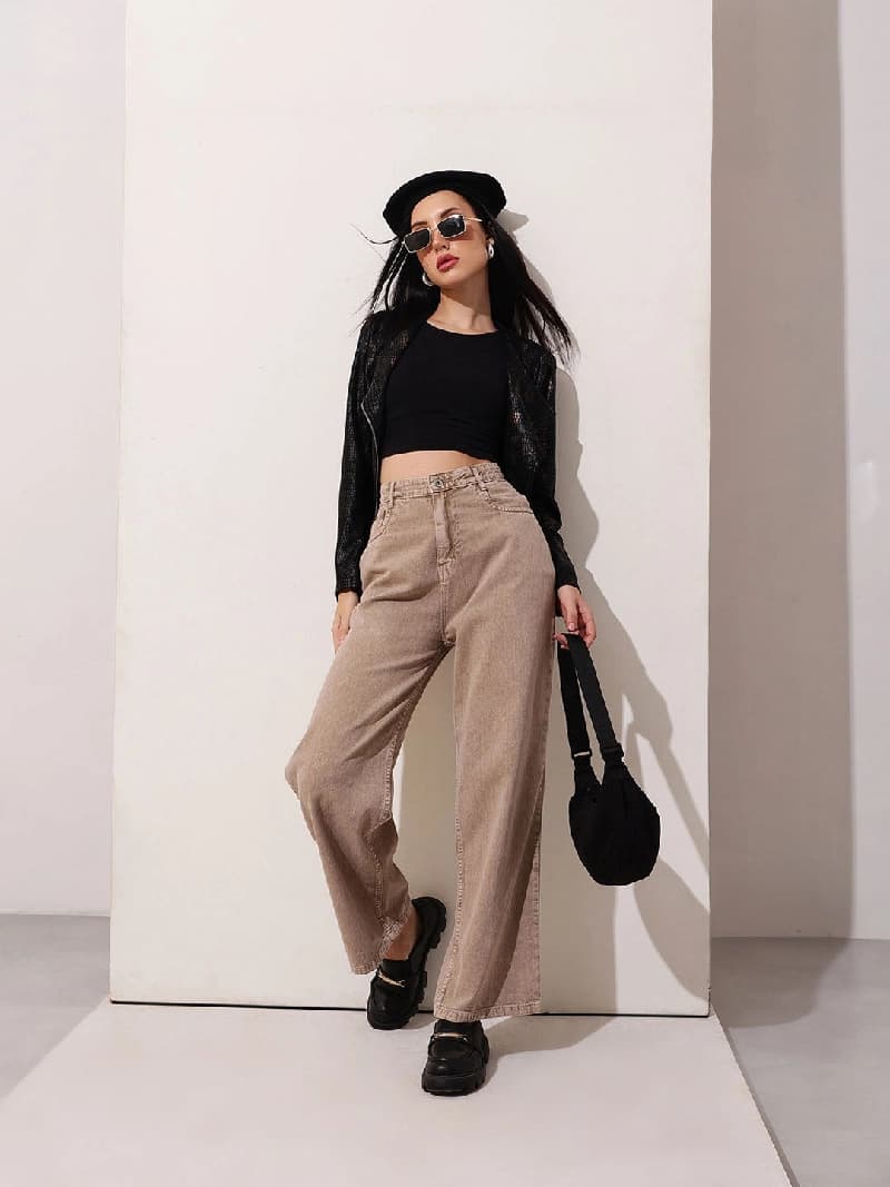 Women's Brown Casual Solid Straight Fit Jeans