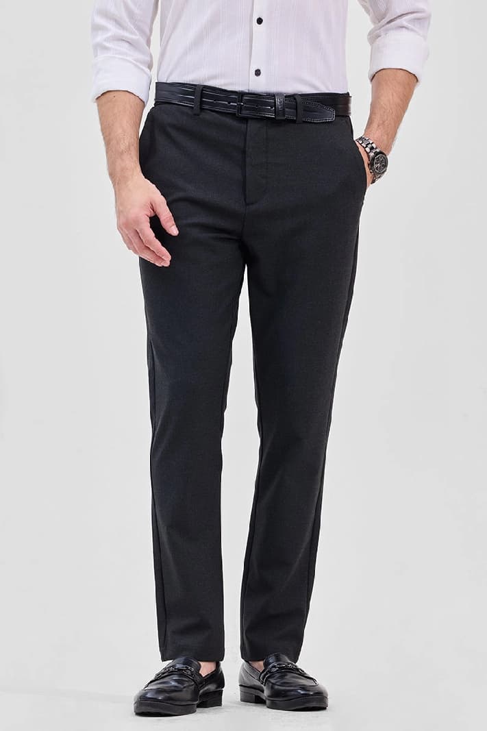 Men's Black Formal Solid Slim Fit Trouser
