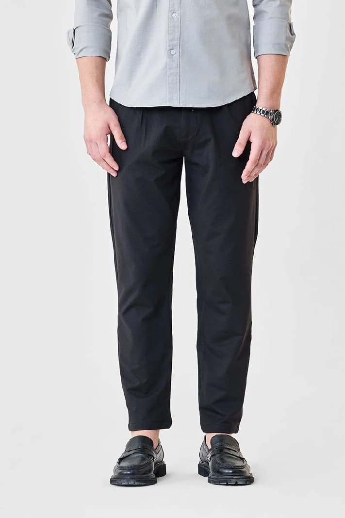 Men's Black Casual Solid Regular Fit Trouser