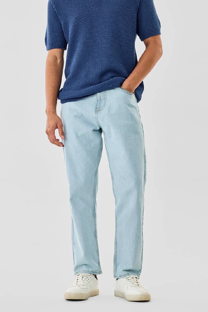 Men's Blue Casual Solid Baggy Fit Jeans