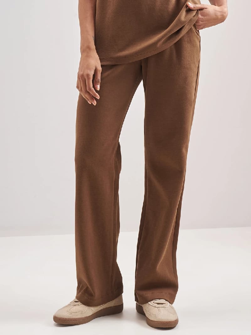 Women's Brown Casual Solid Regular Fit Trouser