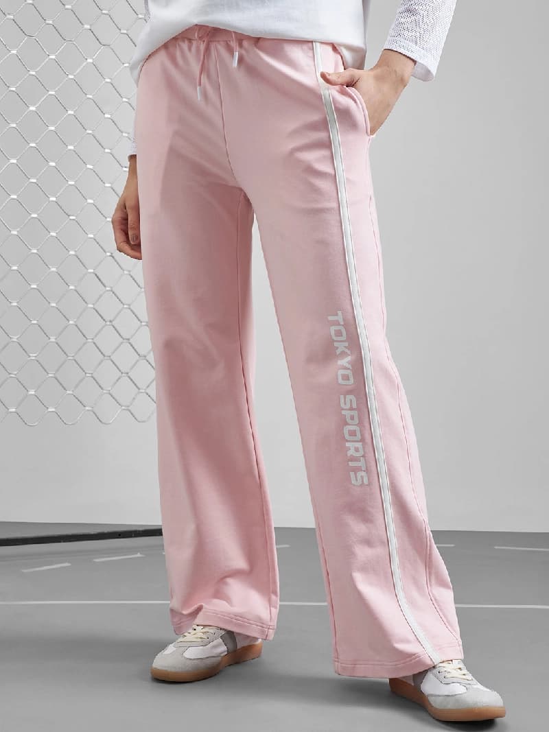 Women's Pink Casual Solid Regular Fit Trackpant