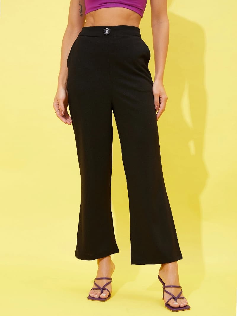 Women's Black Casual Solid Regular Fit Trouser