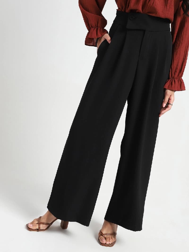 Women's Black Casual Solid Trouser