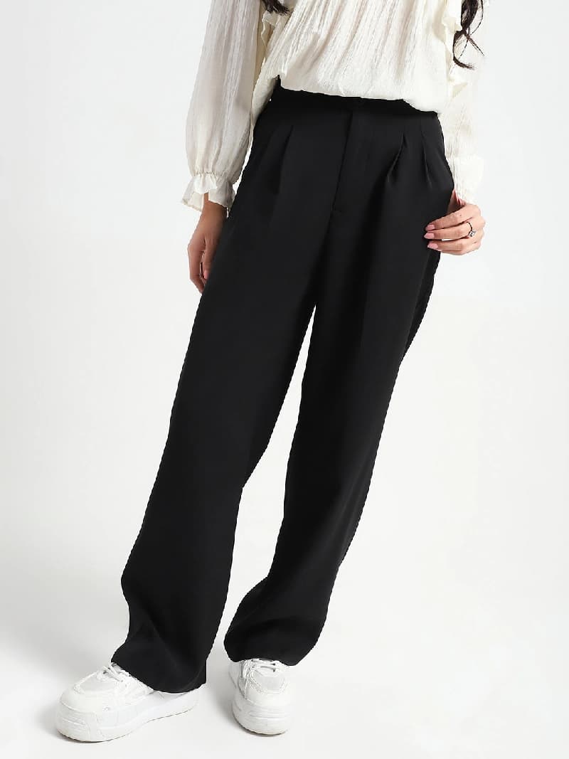 Women's Black Casual Solid Trouser