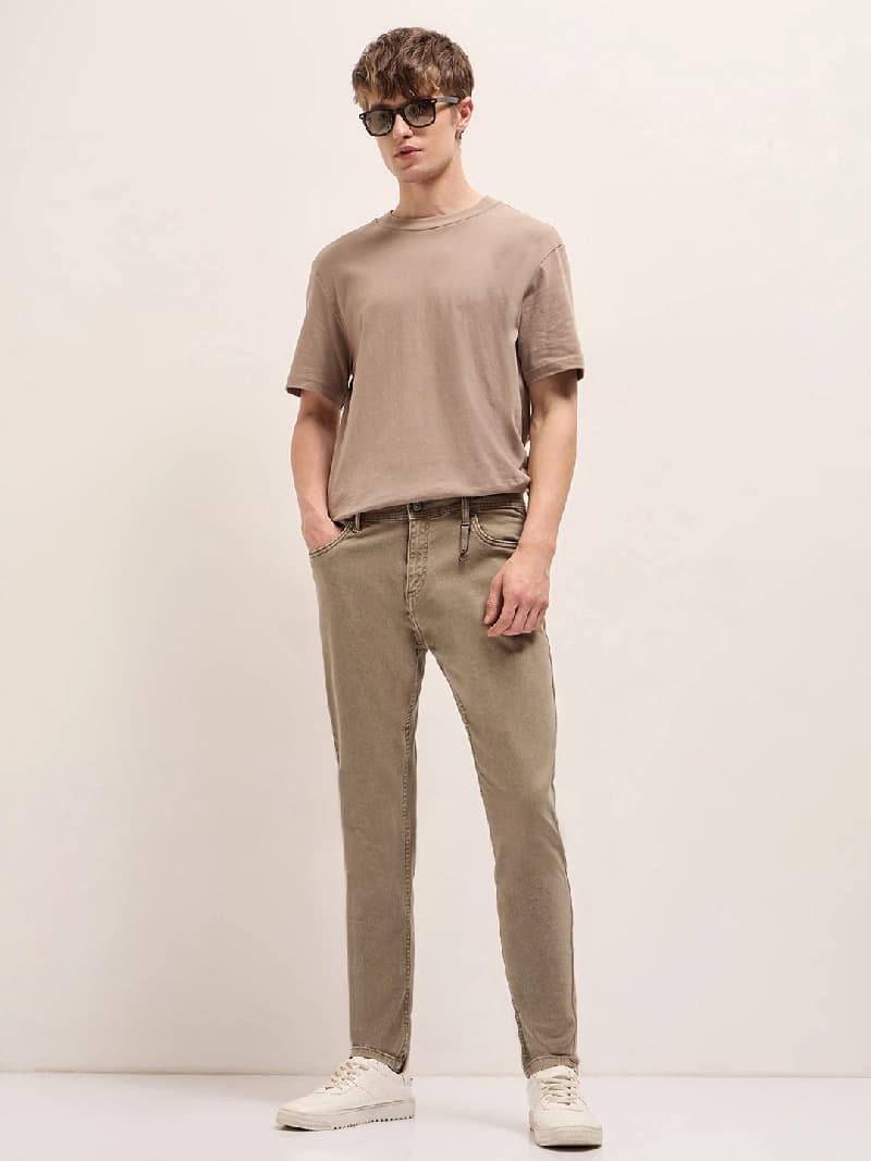 Men's Beige Casual Solid Skinny Fit Jeans