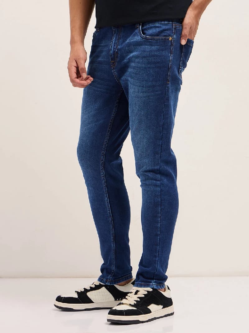 Men's Blue Casual Solid Skinny Fit Jeans
