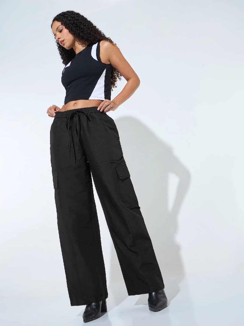 Women's Black Casual Oversized Fit Trouser