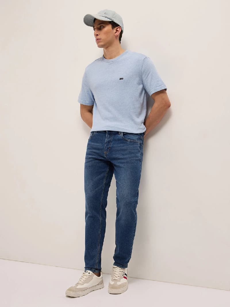 Men's Blue Casual Solid Slim Fit Jeans