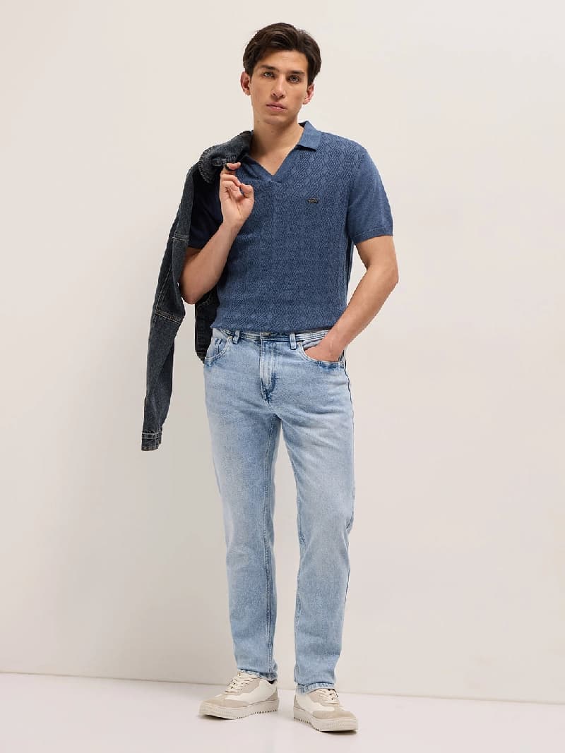 Men's Blue Casual Solid Slim Fit Jeans