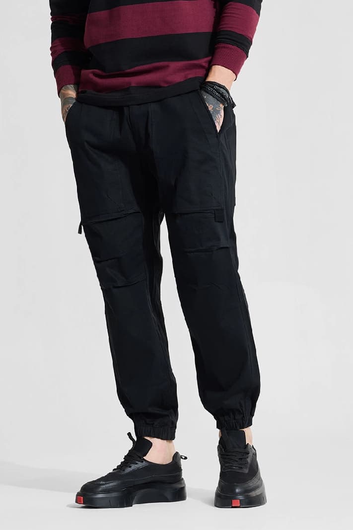 Men's Black Casual Solid Regular Fit Jogger