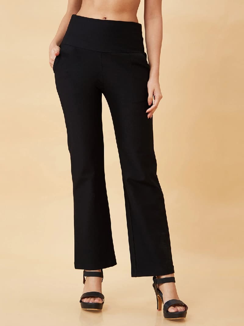 Women's Black Casual Solid Bootcut Fit Jegging