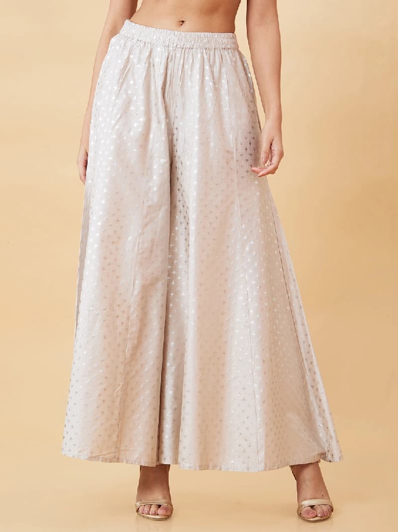 Women's Beige Casual Solid Flared Fit Trouser