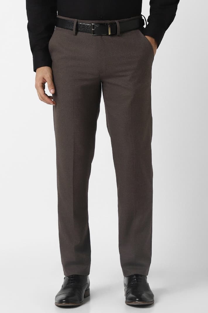 Men's Brown Formal Checked Slim Fit Trouser