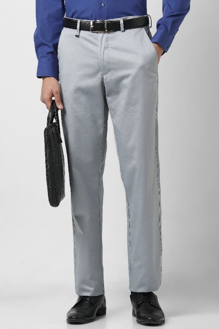Men's Grey Formal Textured Straight Fit Trouser