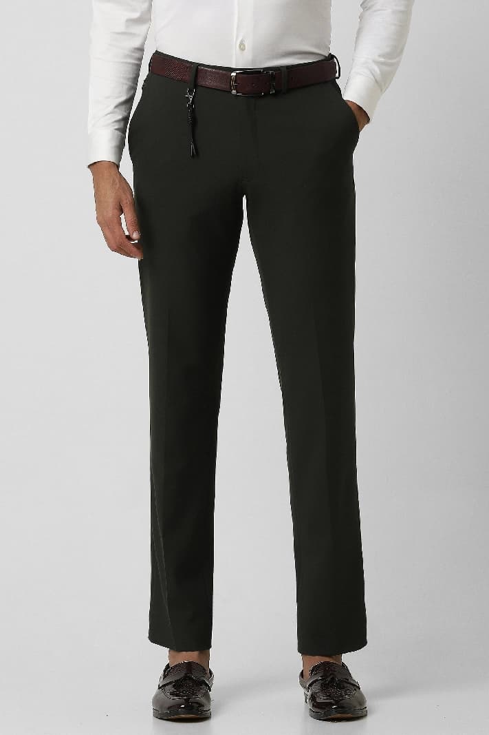 Men's Green Casual Solid Slim Fit Trouser