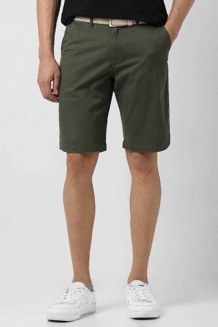 Men's Green Casual Solid Regular Fit Short
