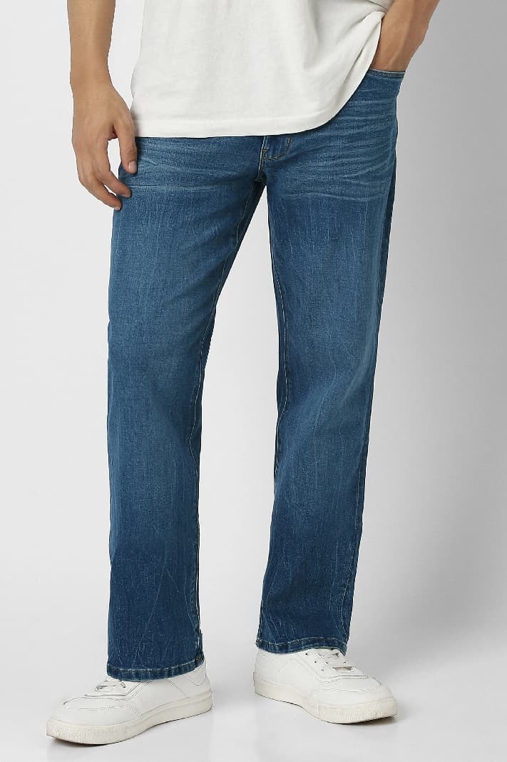 Men's Blue Casual Solid Straight Fit Jeans