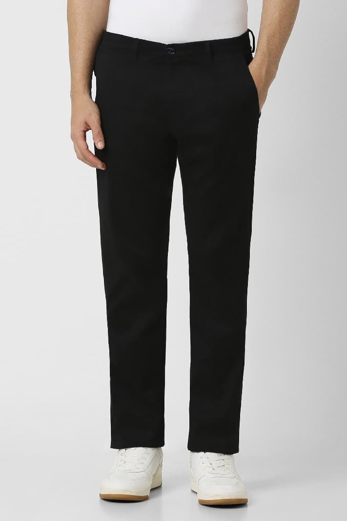 Men's Black Casual Solid Slim Fit Trouser