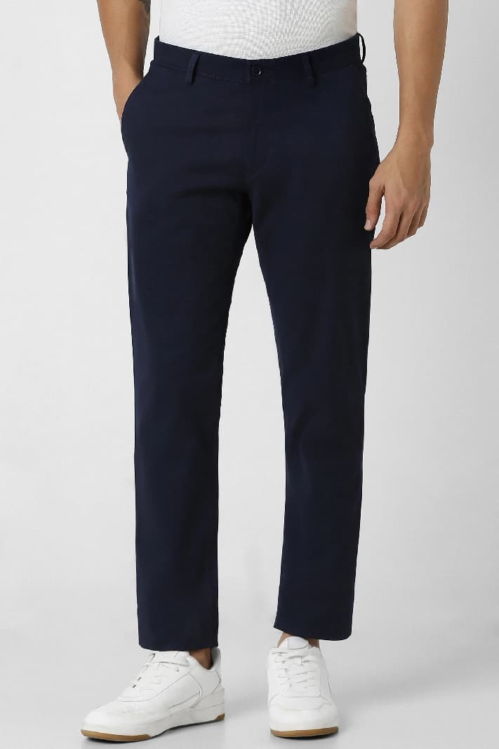 Men's Navy Casual Solid Slim Fit Trouser