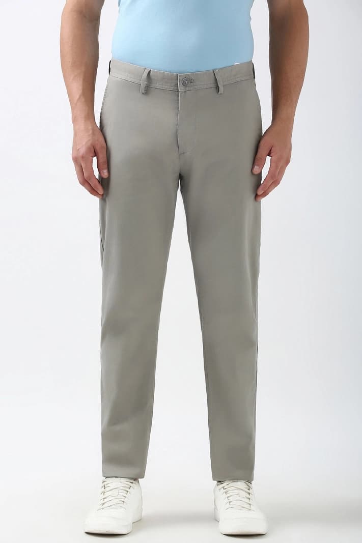 Men's Grey Casual Solid Slim Fit Trouser