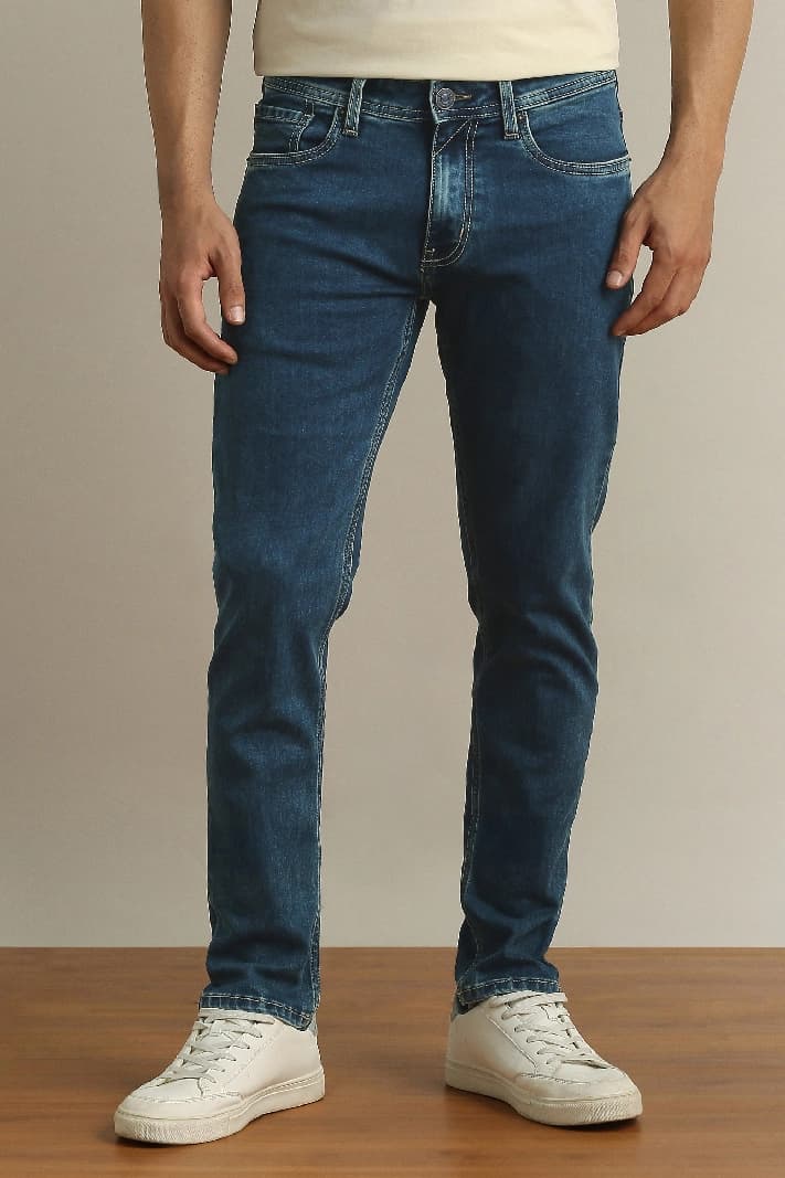 Men's Navy Casual Solid Tapered Fit Jeans