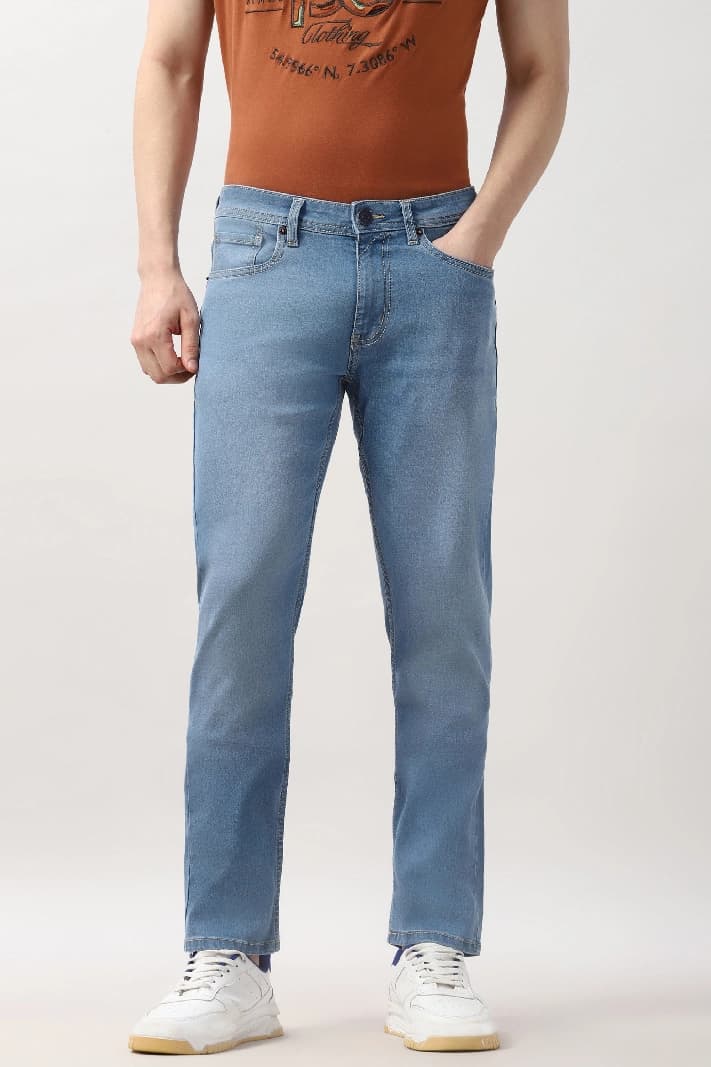 Men's Navy Casual Solid Tapered Fit Jeans