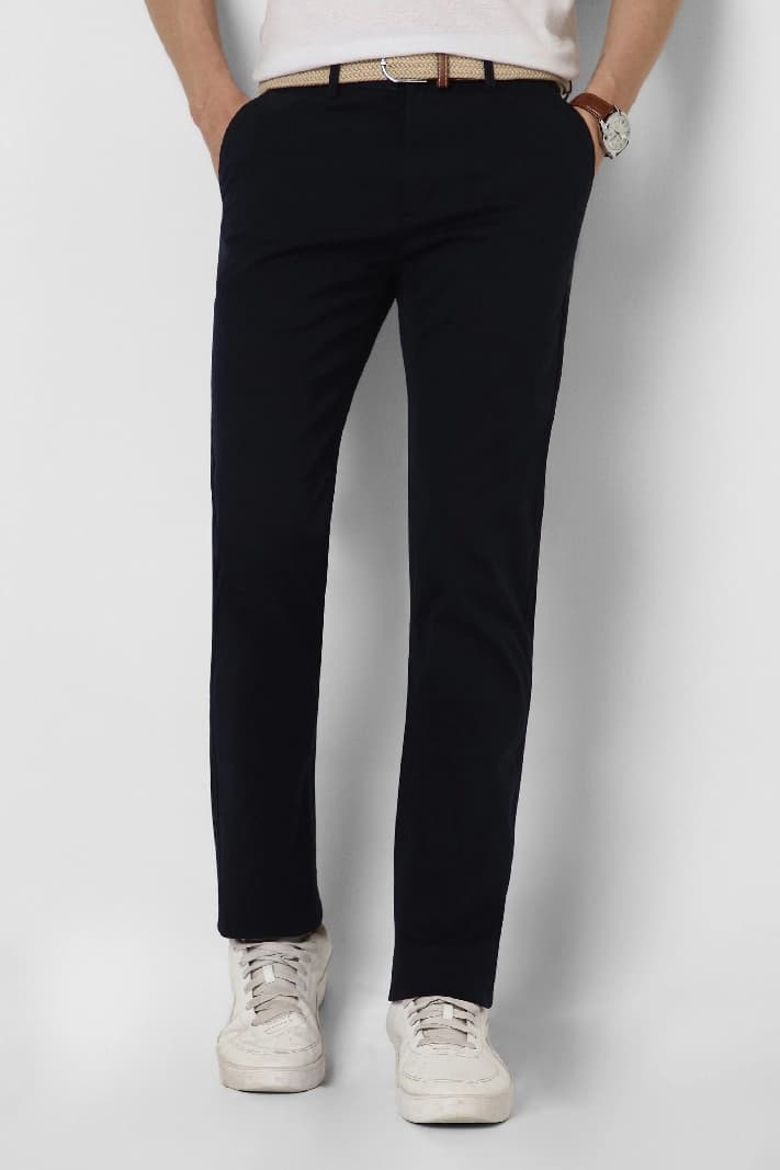 Men's Navy Casual Solid Slim Fit Trouser