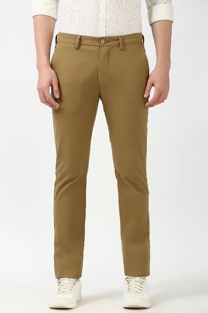 Men's Brown Casual Solid Slim Fit Trouser