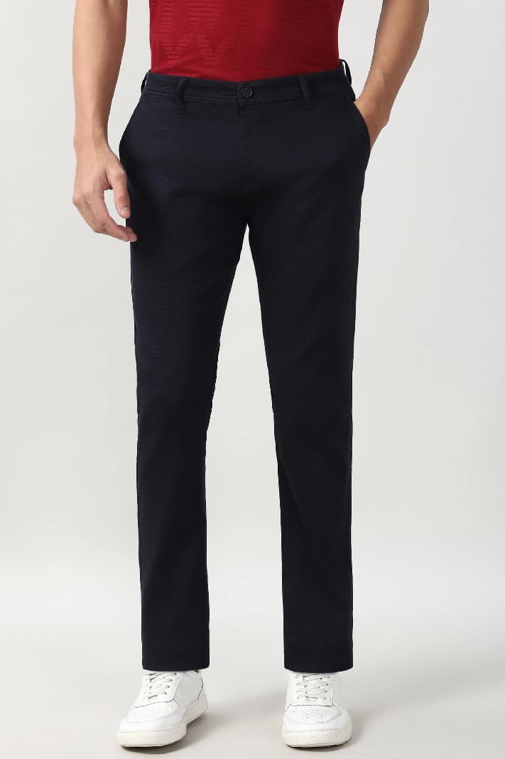Men's Navy Casual Textured Slim Fit Trouser