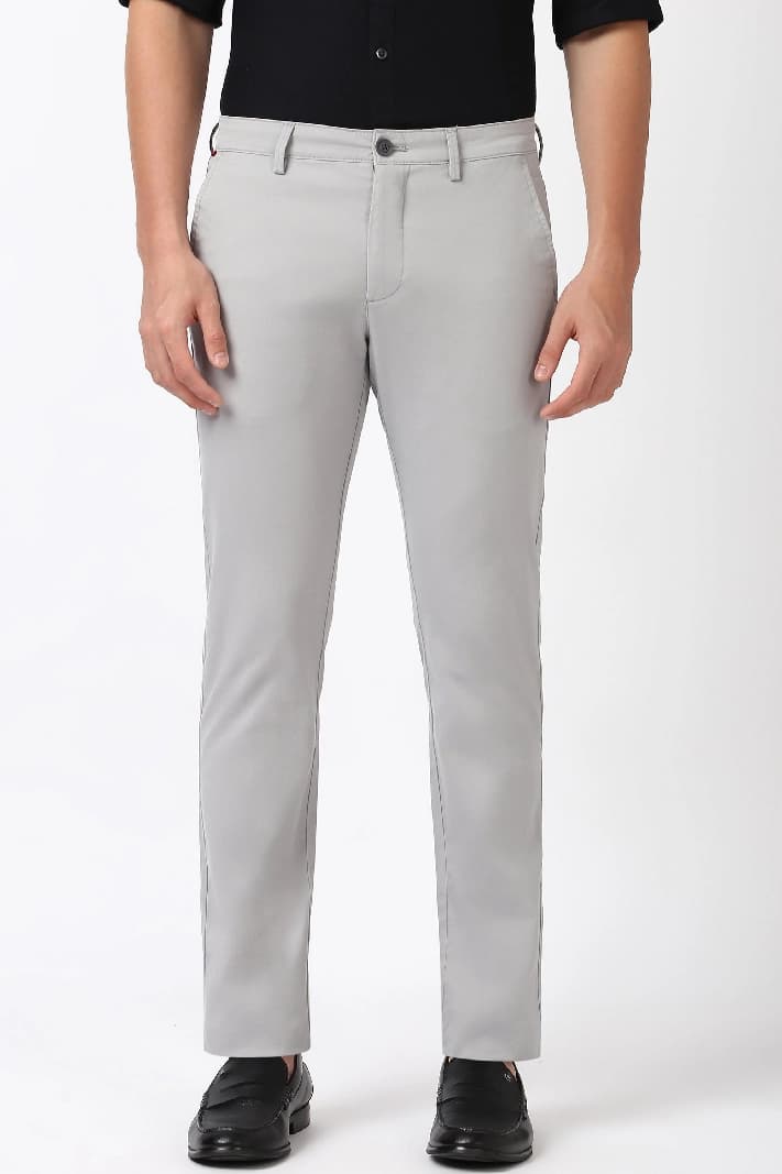 Men's Silver Casual Solid Slim Fit Trouser