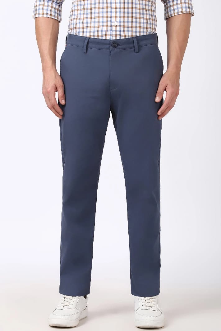 Men's Blue Casual Solid Slim Fit Trouser