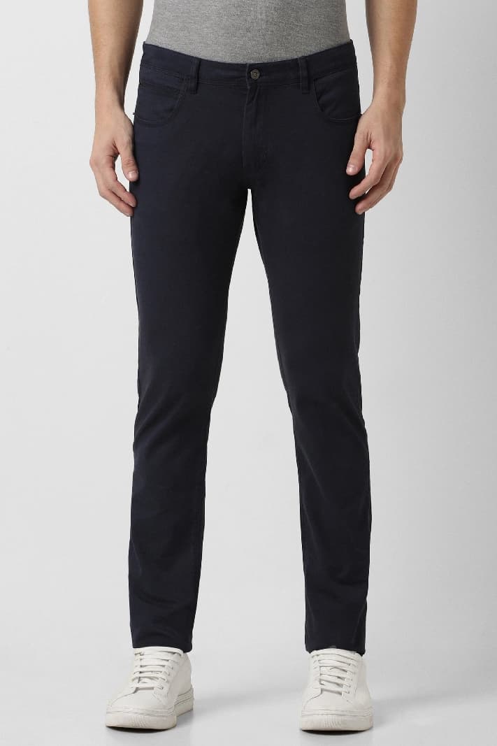 Men's Navy Casual Solid Skinny Fit Trouser