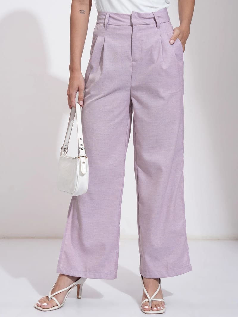 Women's Purple Casual Solid Flared Fit Trouser