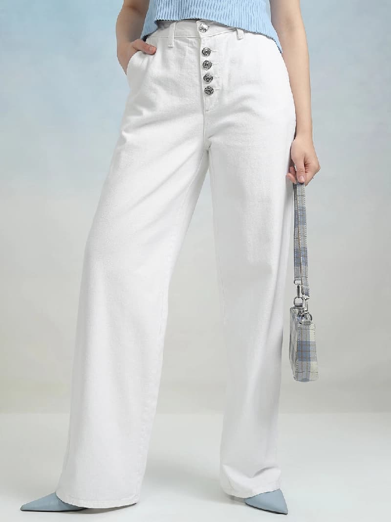 Women's White Casual Solid Straight Fit Jeans