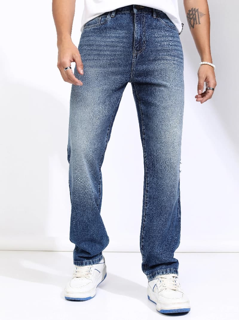 Men's Blue Casual Solid Straight Fit Jeans