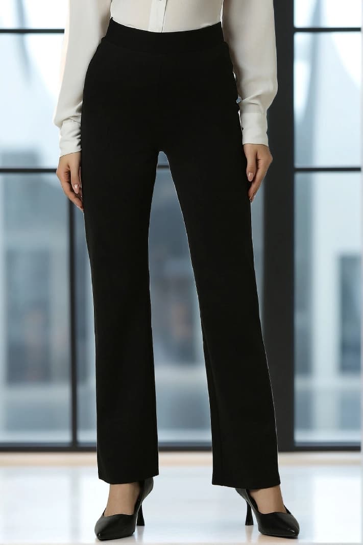 Women's Black Casual Solid Flared Fit Trouser