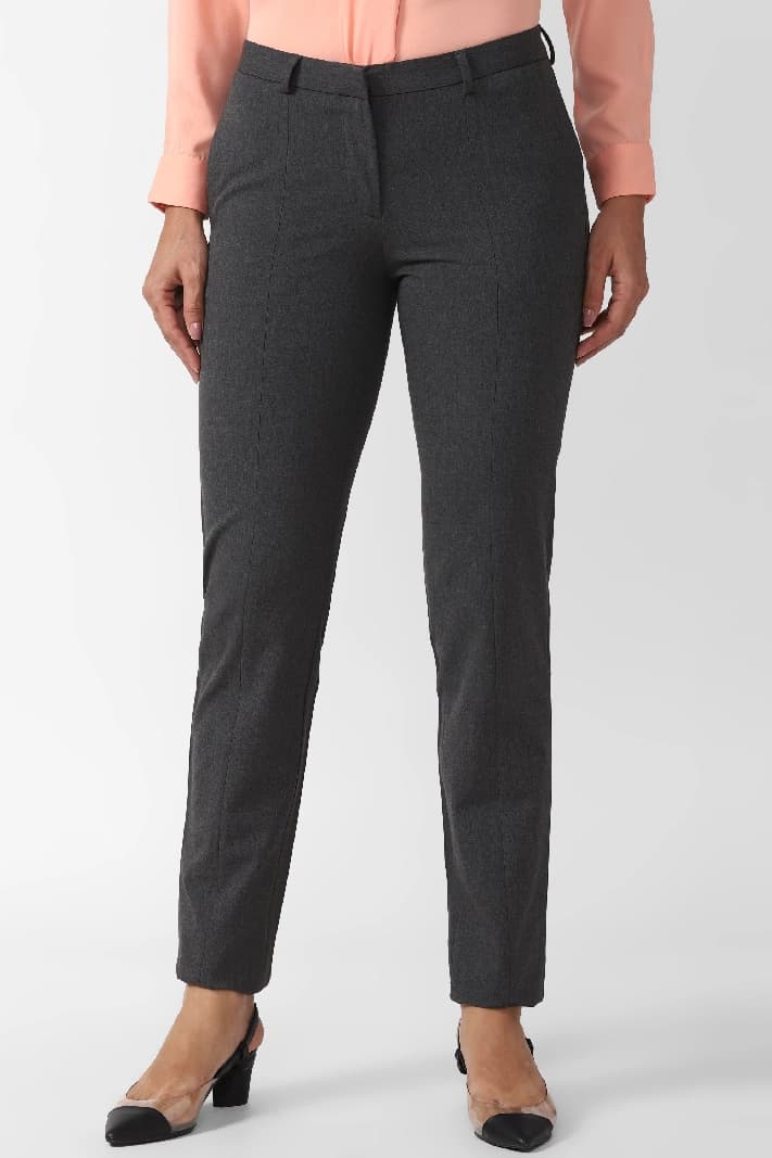 Women's Grey Casual Solid Skinny Fit Trouser