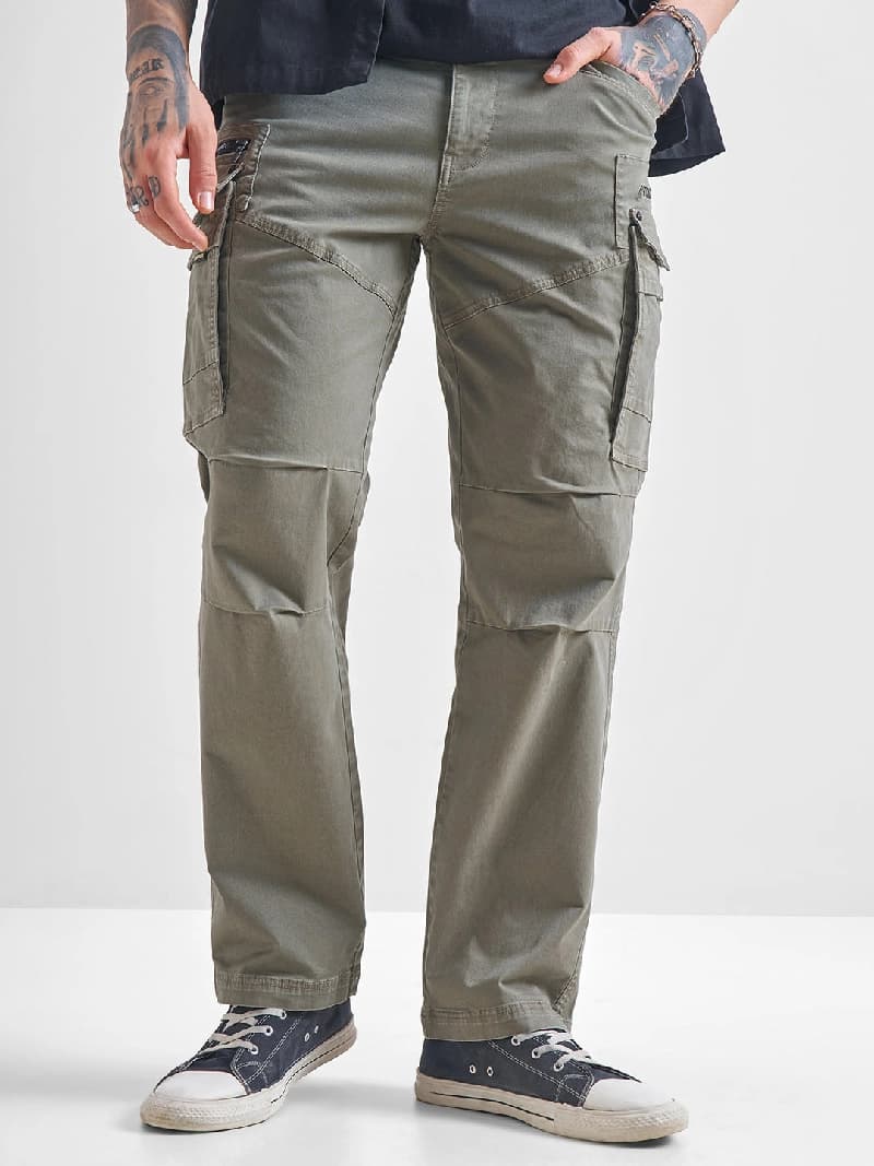 Men's Green Casual Solid Straight Fit Trouser