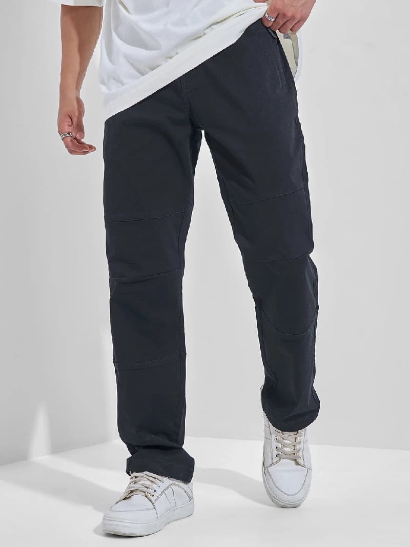 Men's Black Casual Solid Straight Fit Trouser
