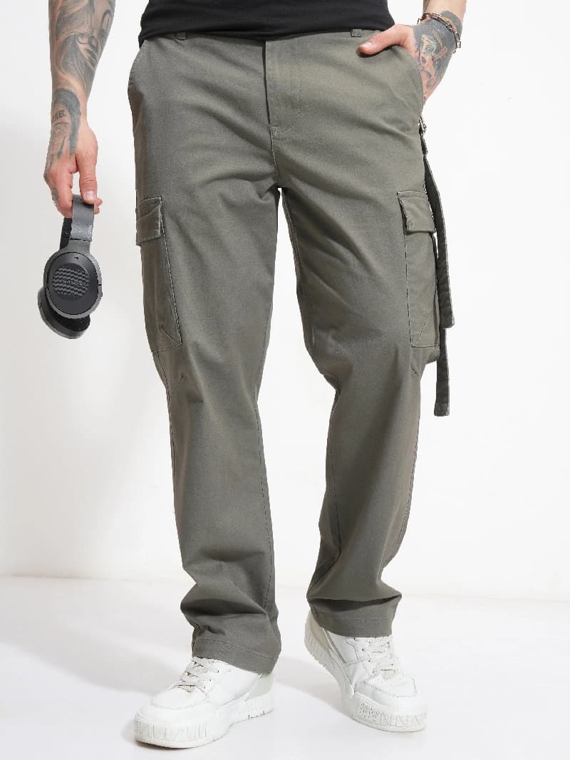 Men's Green Casual Solid Straight Fit Trouser