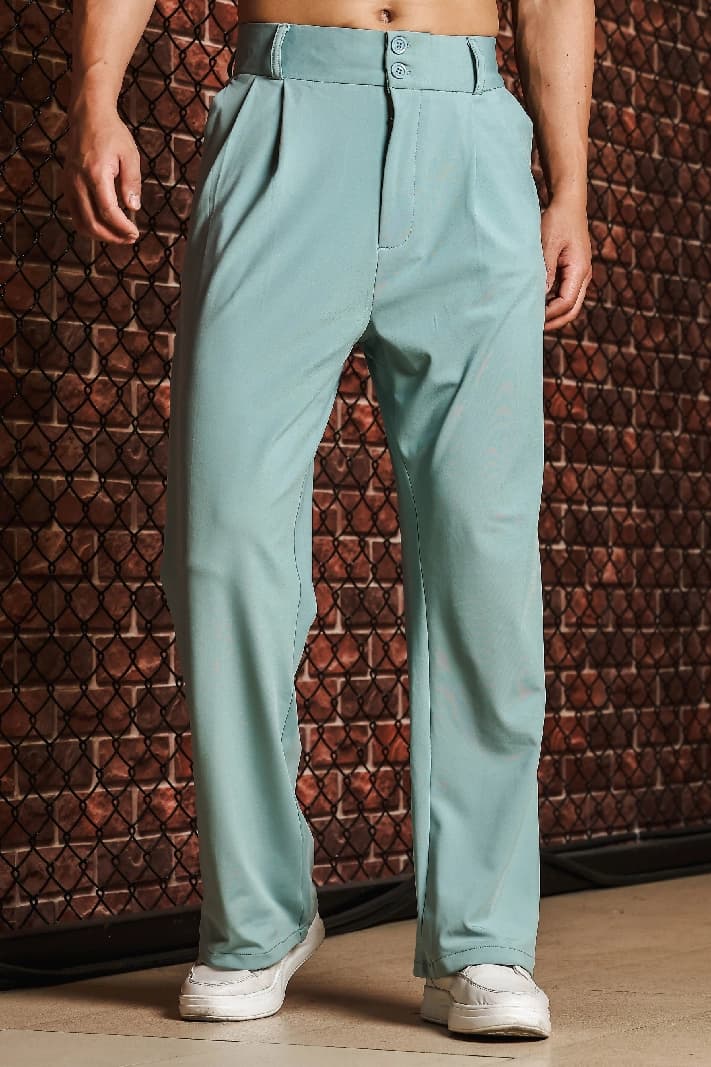 Unisex Green Casual Solid Baggy Fit Trouser
