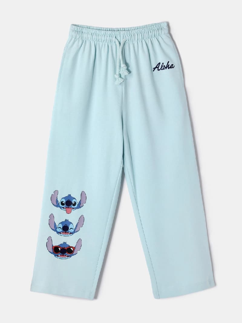 Girls Blue Lightweight Terry Cotton Lilo Print Trackpant