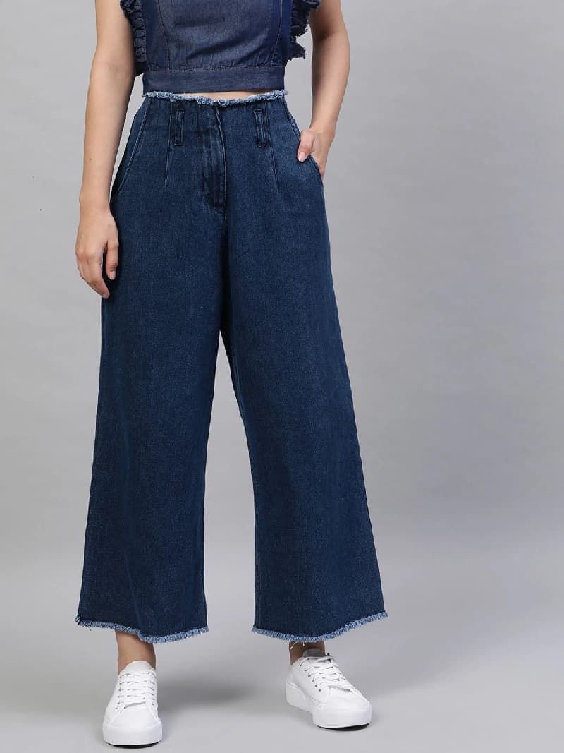 Women's Blue Casual Solid Oversized Fit Trouser