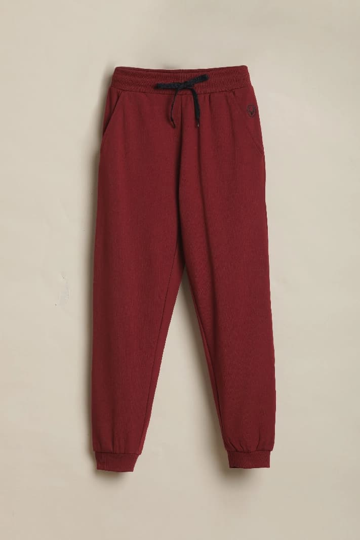 Boys Maroon Casual Solid Tapered Fit Joggers