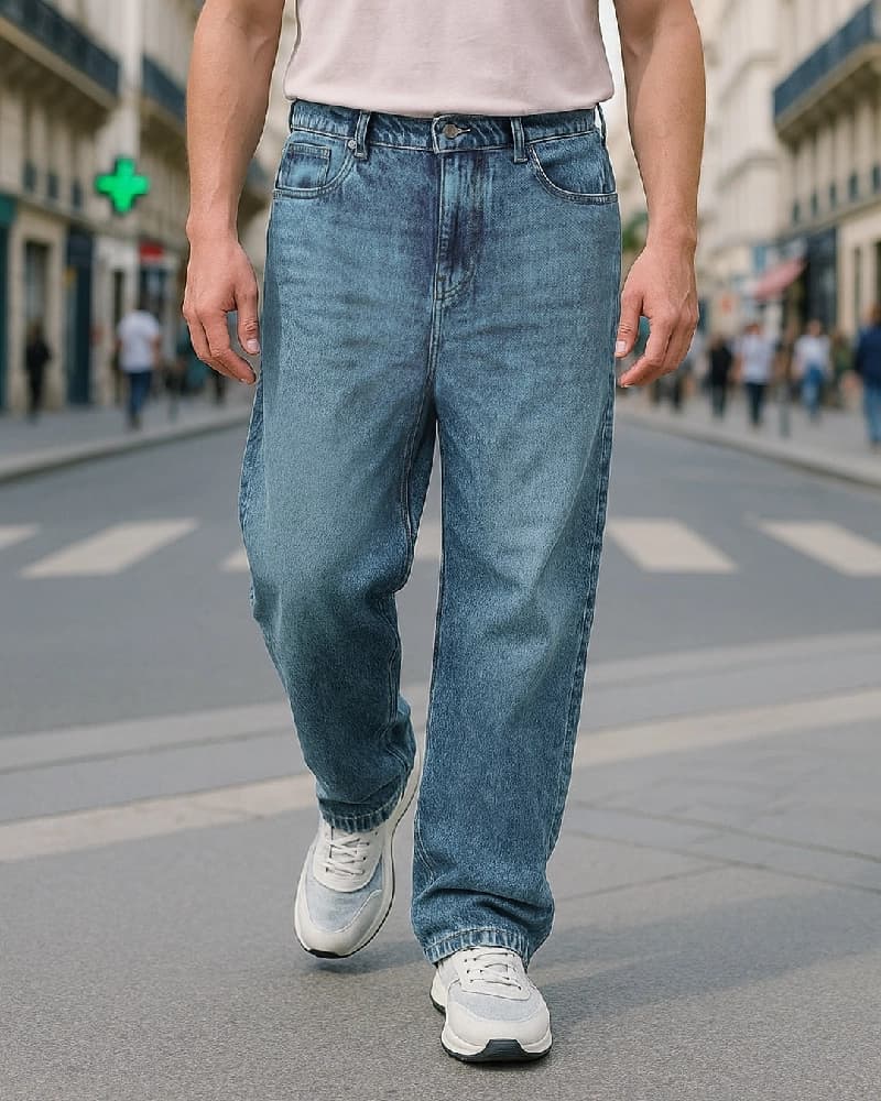 Men's Blue Casual Solid Baggy Fit Jeans